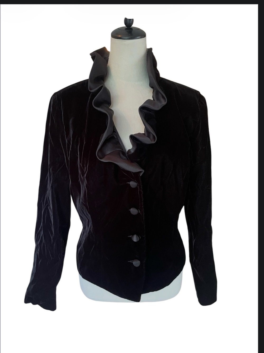 VTG Patra Black Velvet Ruffled Formal Blazer Evening Dress Jacket